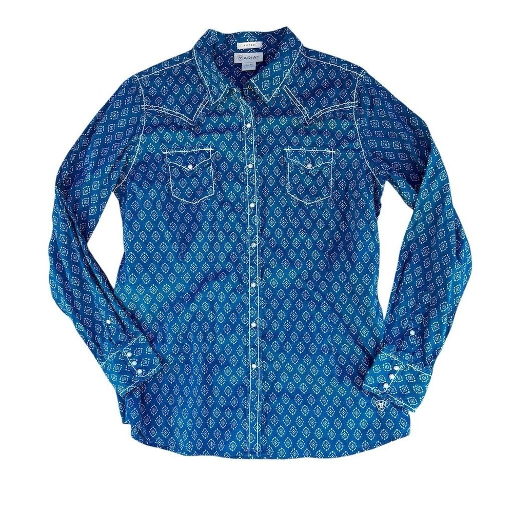 Ariat Women's‎ XL Blue Geometric Long Sleeve Button-Up Shirt